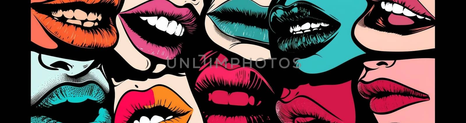 woman glamour illustration graphic punk abstract kiss lipstick background female element lips sexy cartoon mouth poster art pattern sensual design retro. Generative AI.