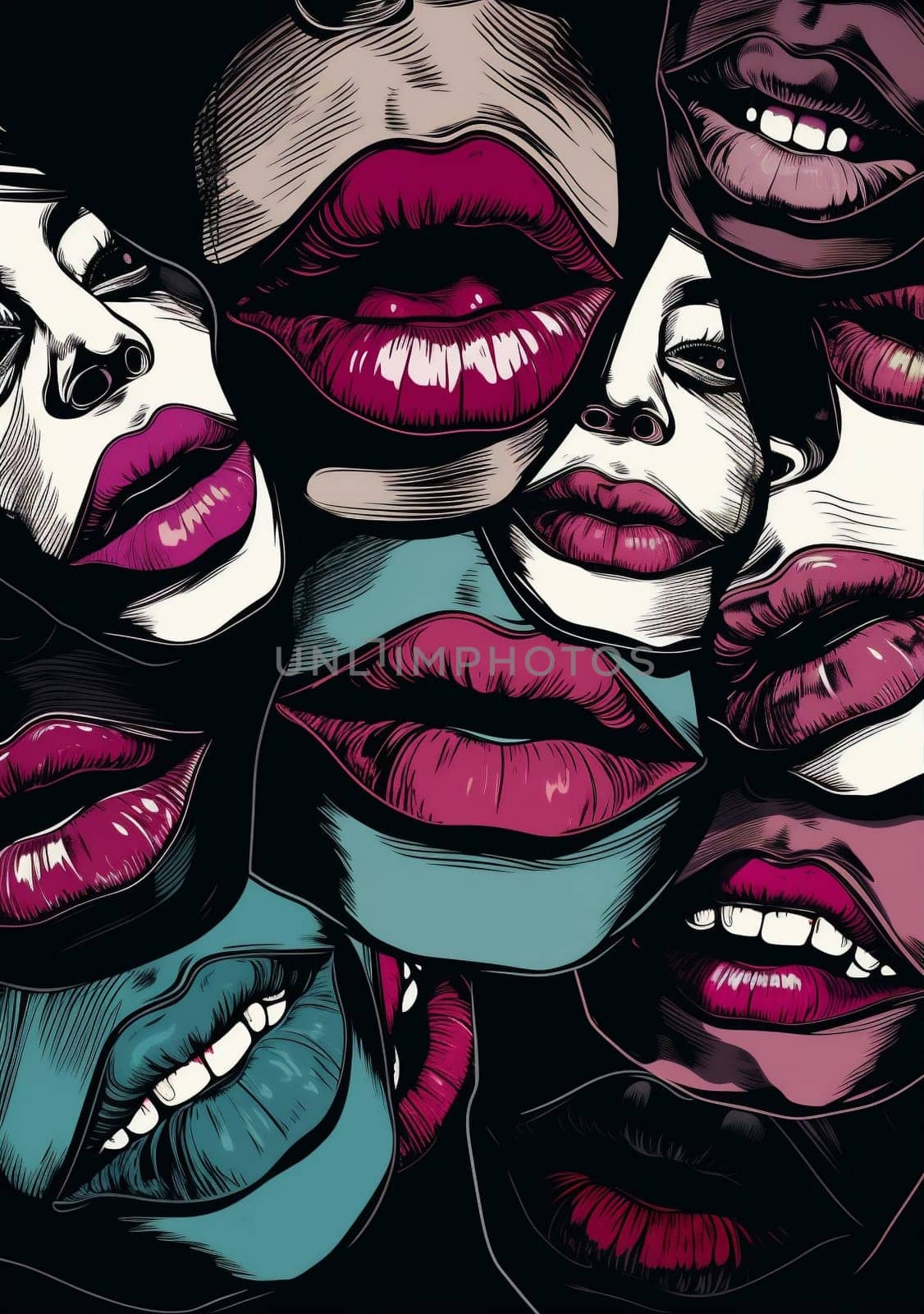 woman mouth lipstick illustration female kiss lips abstract art poster element. Generative AI. by SHOTPRIME