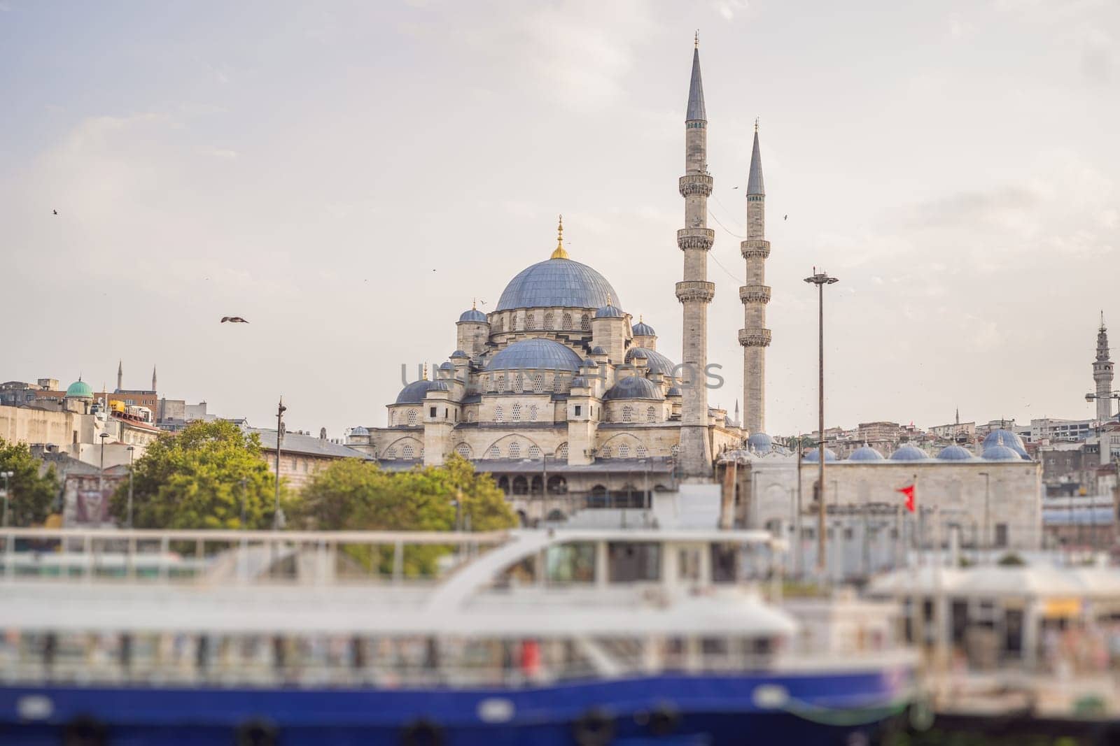 Muslim architecture and water transport in Turkey - Beautiful View touristic landmarks from sea voyage on Bosphorus by galitskaya