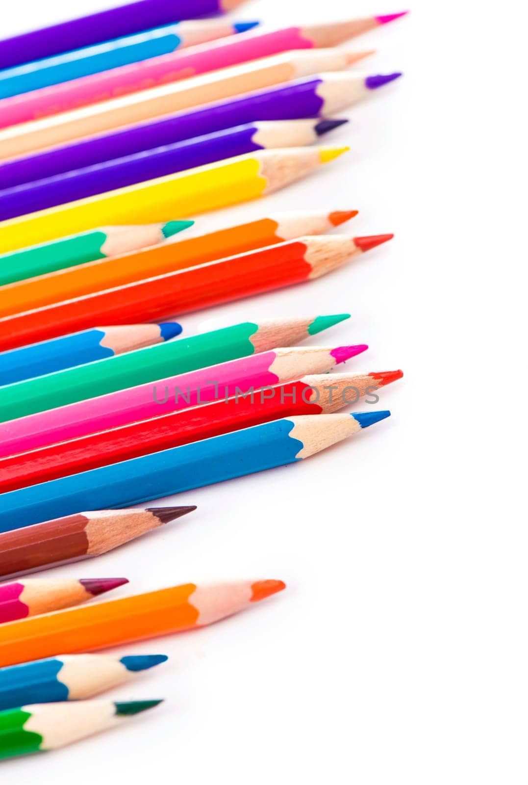 Colour pencils isolated on white background close up