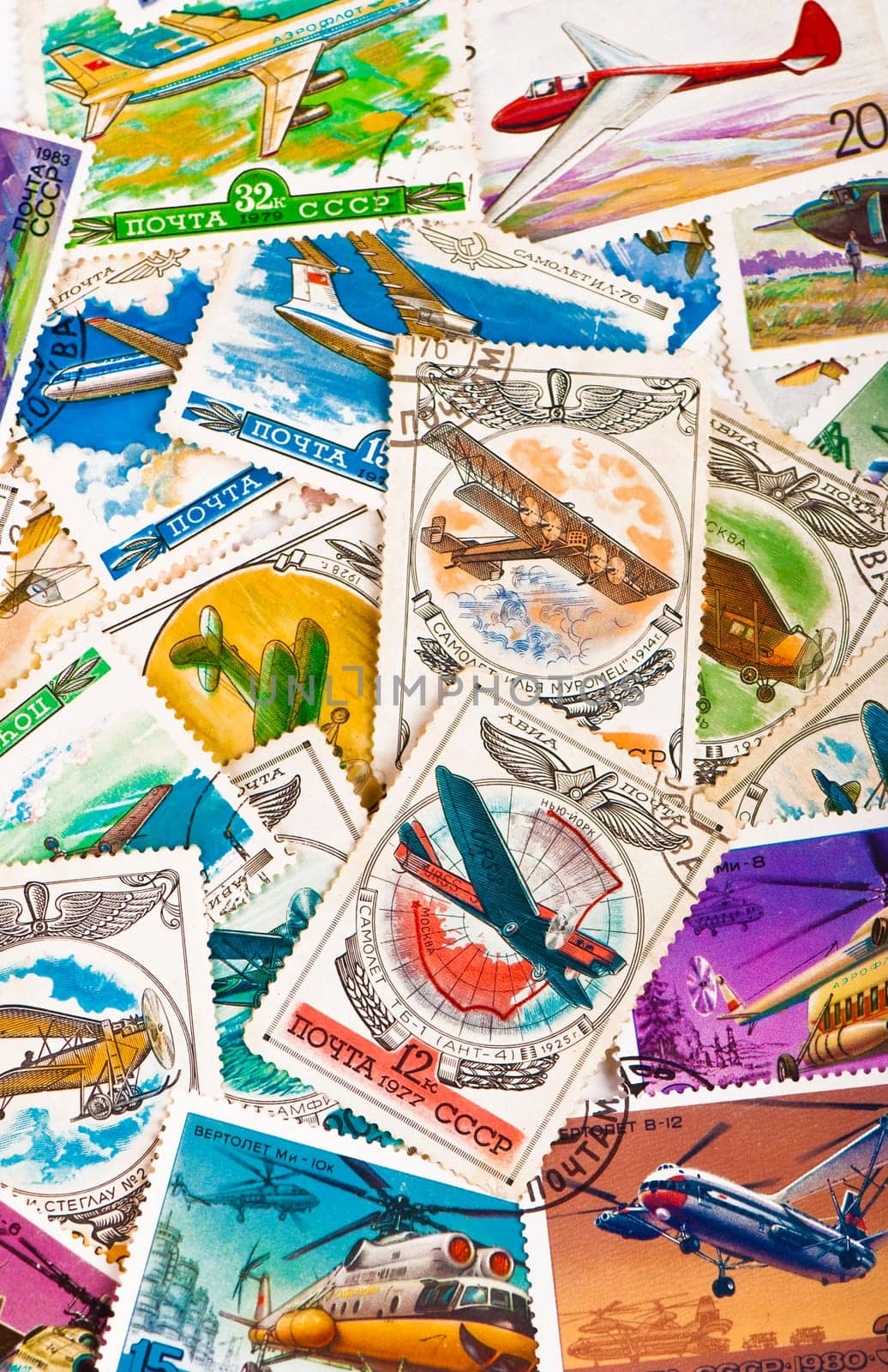 collection of vintage transportation stamps from different countries by aprilphoto
