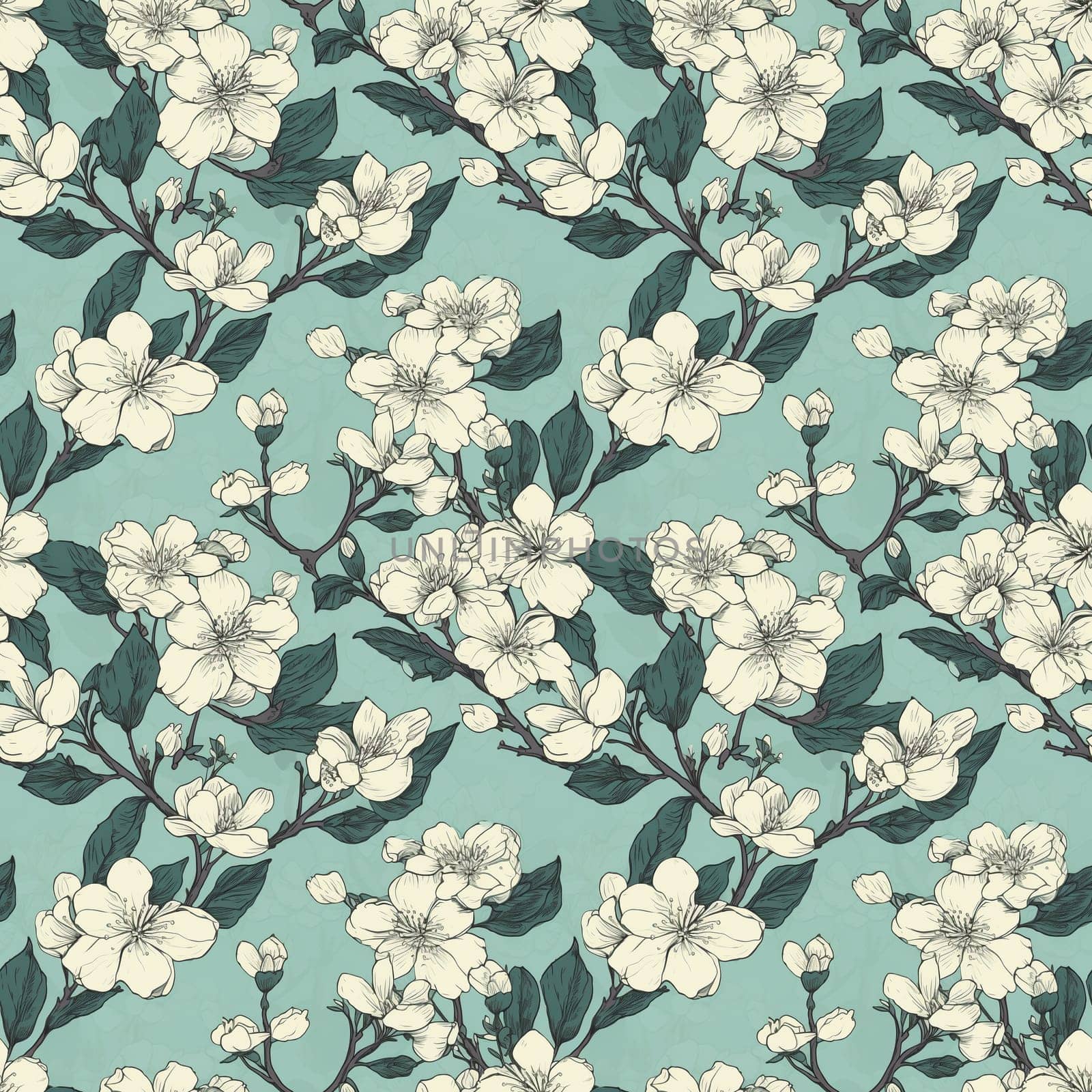 Seamless pattern: blossoming sakura branches. The Light colored flowers. Generative AI by maclura