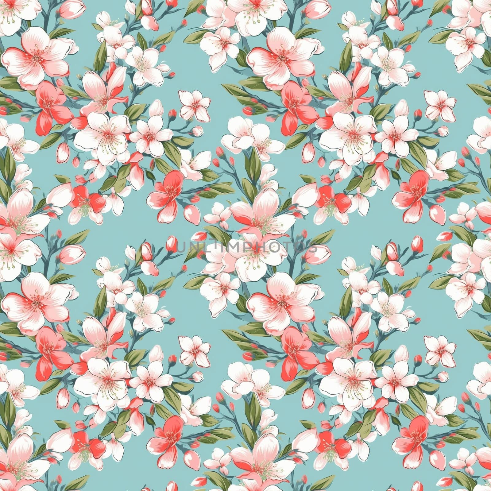 Seamless pattern: blossoming sakura branches. The Light colored flowers. Generative AI by maclura