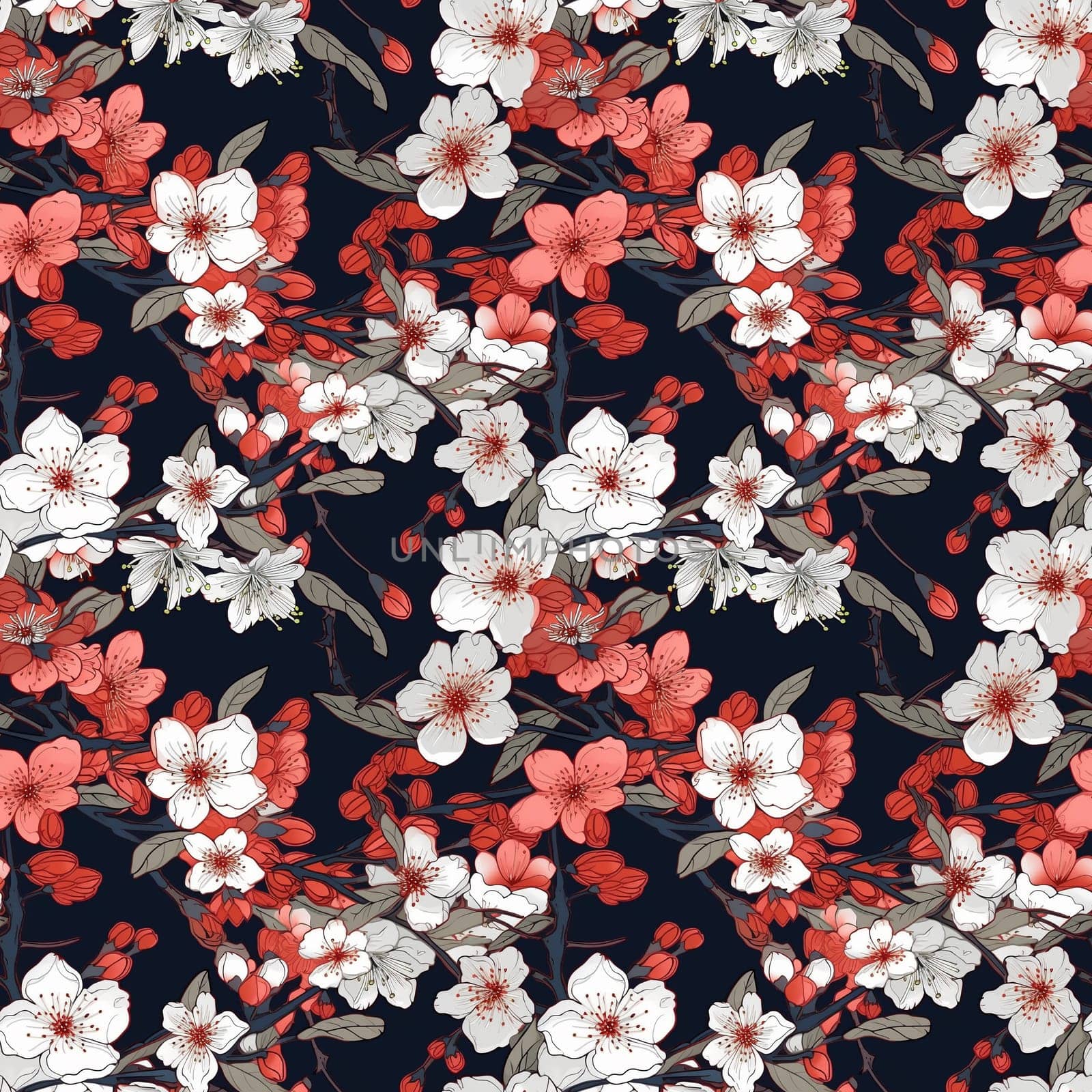 Seamless pattern: blossoming sakura branches. The Light colored flowers. Generative AI by maclura