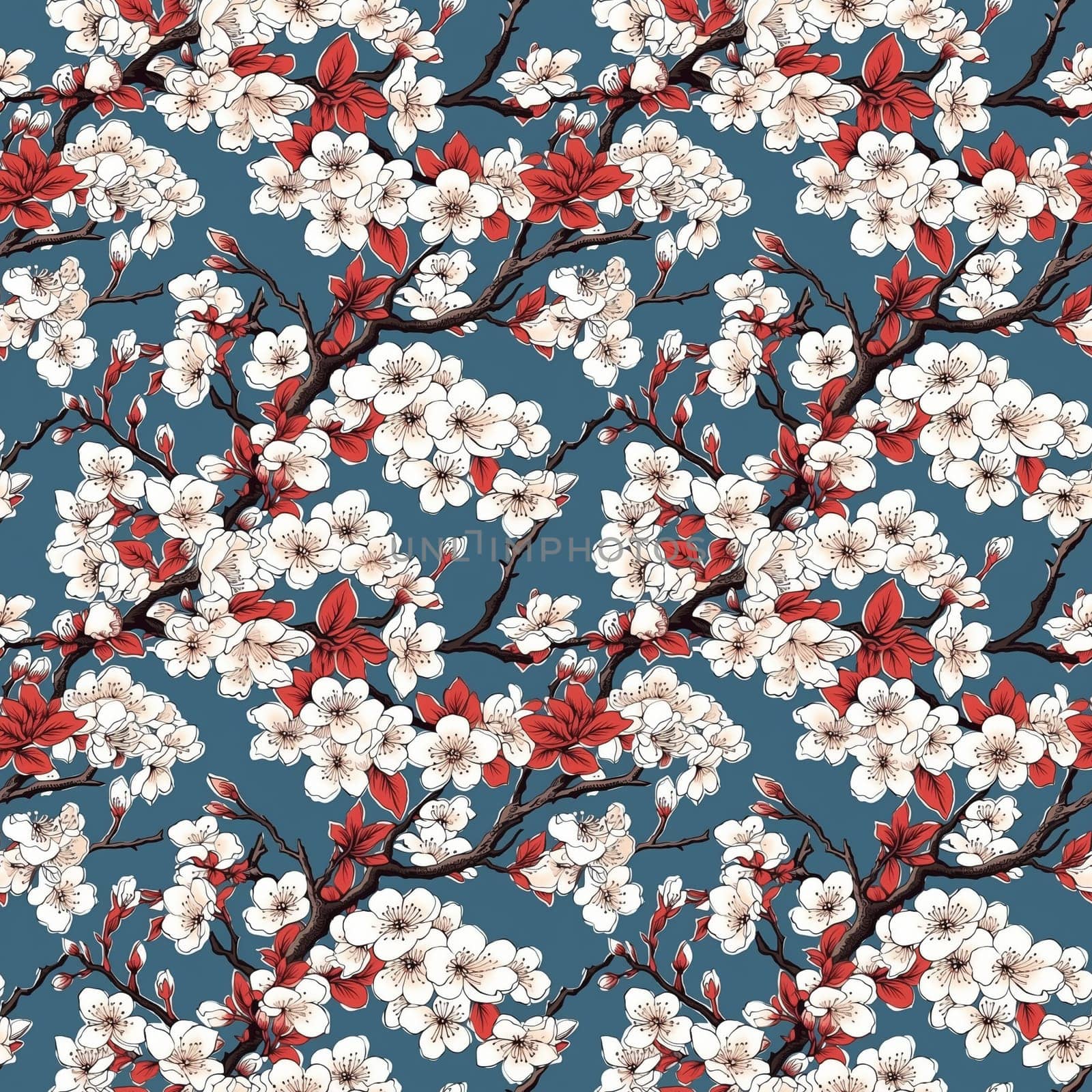 Seamless pattern: blossoming sakura branches. The Light colored flowers. Generative AI by maclura