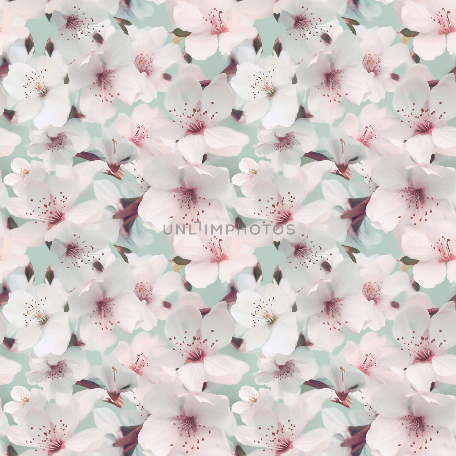 Seamless pattern: blossoming sakura branches. Light pink flowers. Generative AI