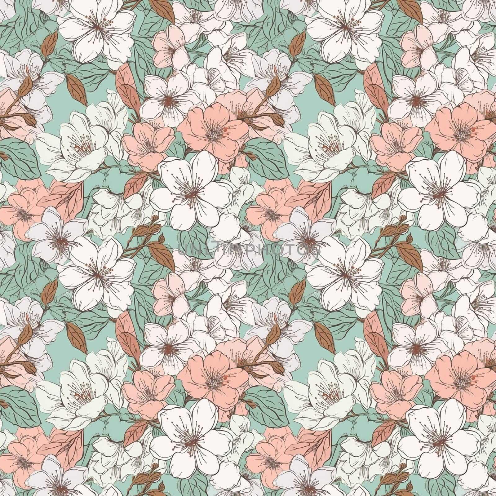 Seamless pattern: blossoming sakura branches. The Light pink flowers. Generative AI by maclura