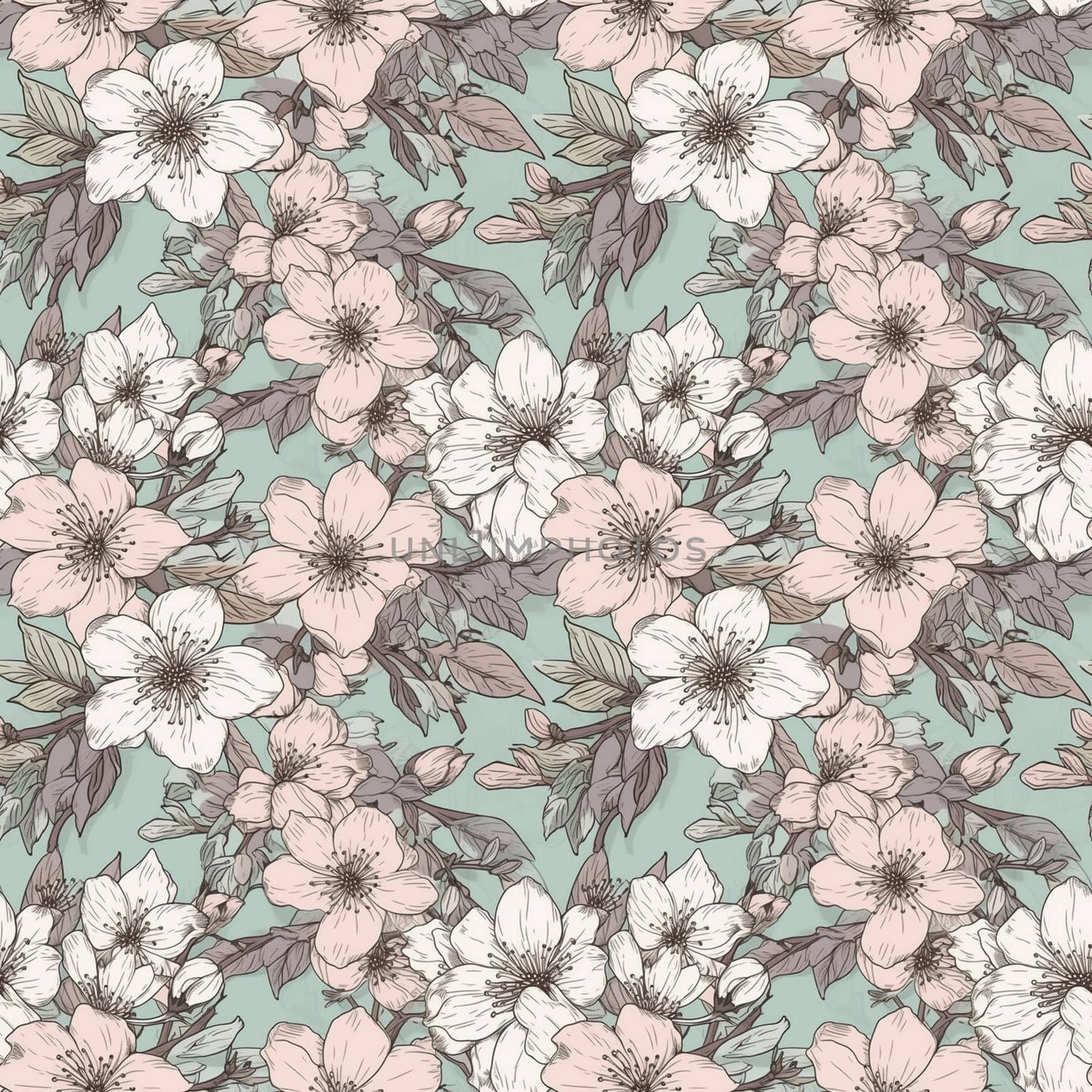 Seamless pattern: blossoming sakura branches. The Light pink flowers. Generative AI by maclura