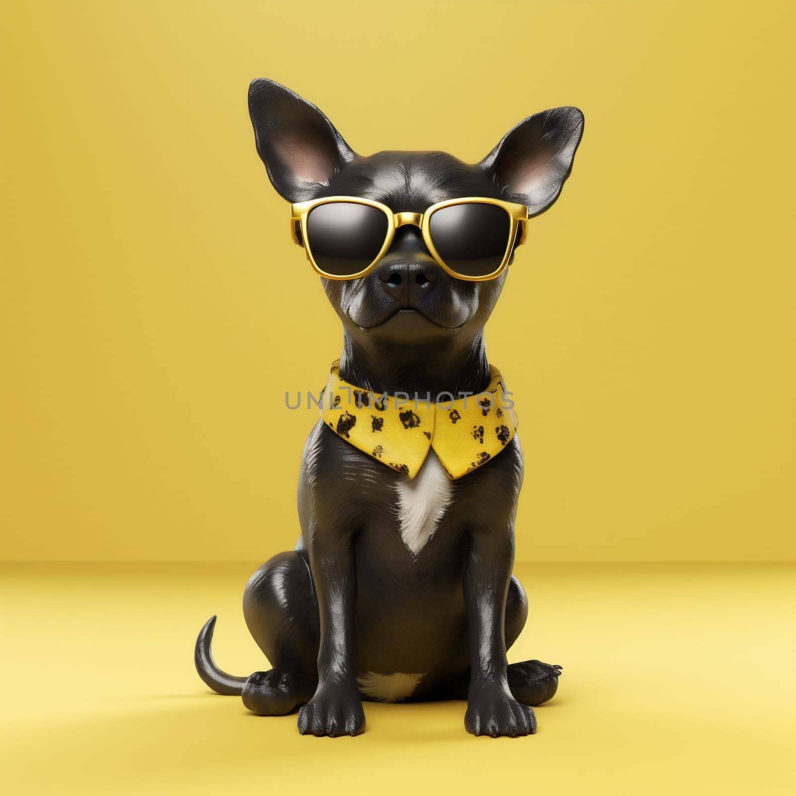 dog chihuahua cute isolated glasses yellow pet background animal portrait puppy. Generative AI. by SHOTPRIME