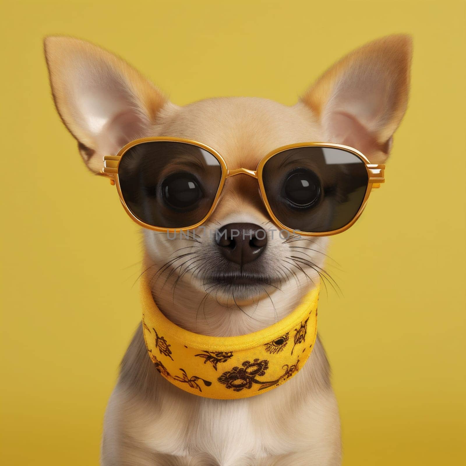 dog pet happy copy portrait fashion background tie cute yellow young cool doggy puppy fun space canino glasses breed smart animal chihuahua. Generative AI.