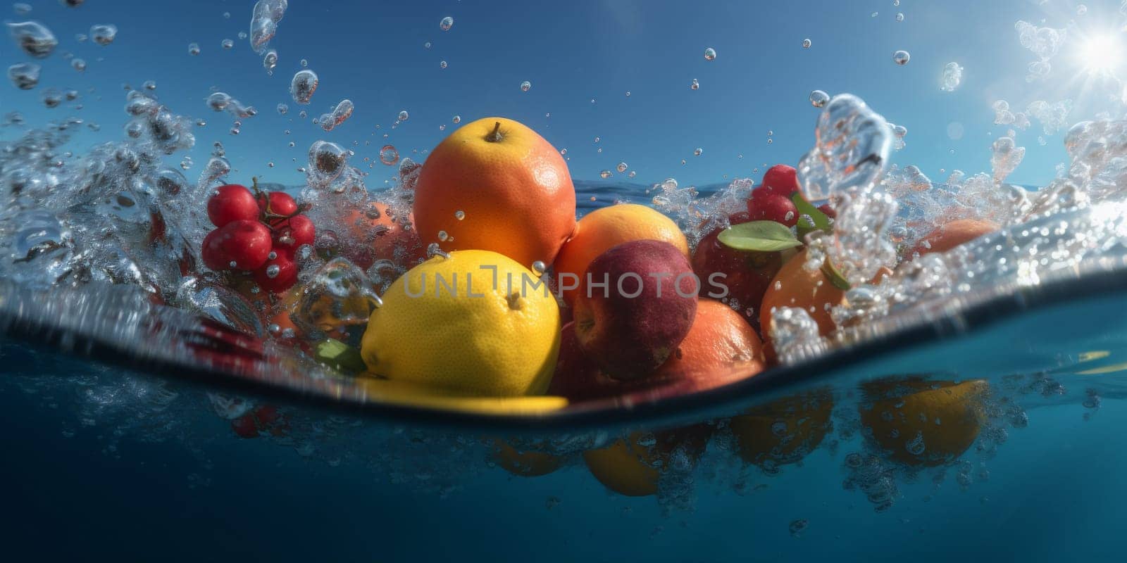food fresh background green healthy drop water citrus strawberry fruit vitamin. Generative AI. by SHOTPRIME