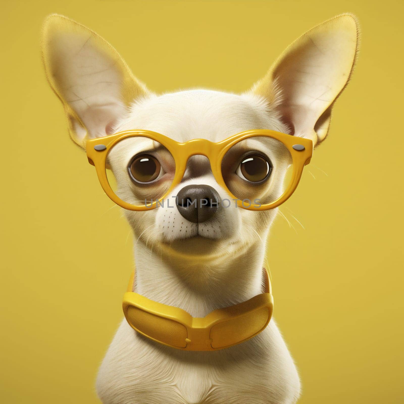 dog yellow glasses puppy background pet animal cute chihuahua portrait canino. Generative AI. by SHOTPRIME