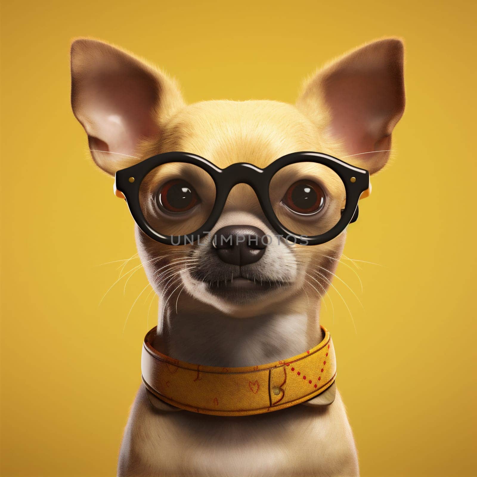 yellow dog portrait background glasses pet doggy chihuahua animal puppy cute. Generative AI. by SHOTPRIME