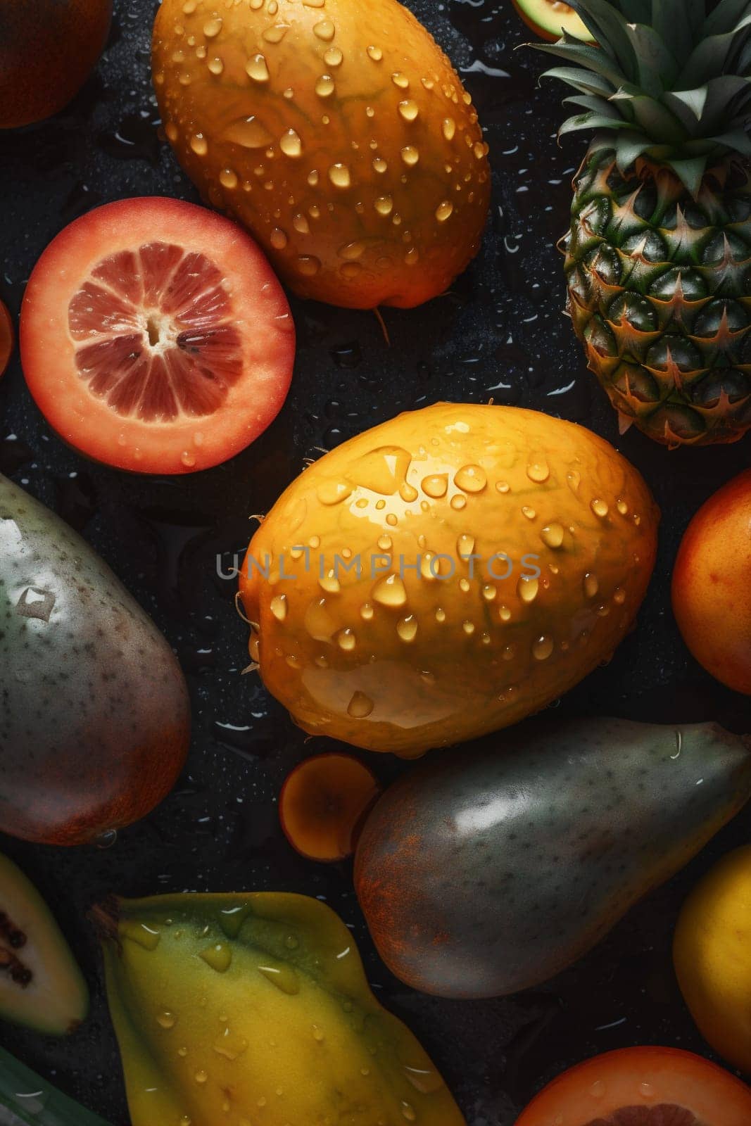 water green fruit healthy food background vitamin tropical fresh strawberry drop. Generative AI. by SHOTPRIME