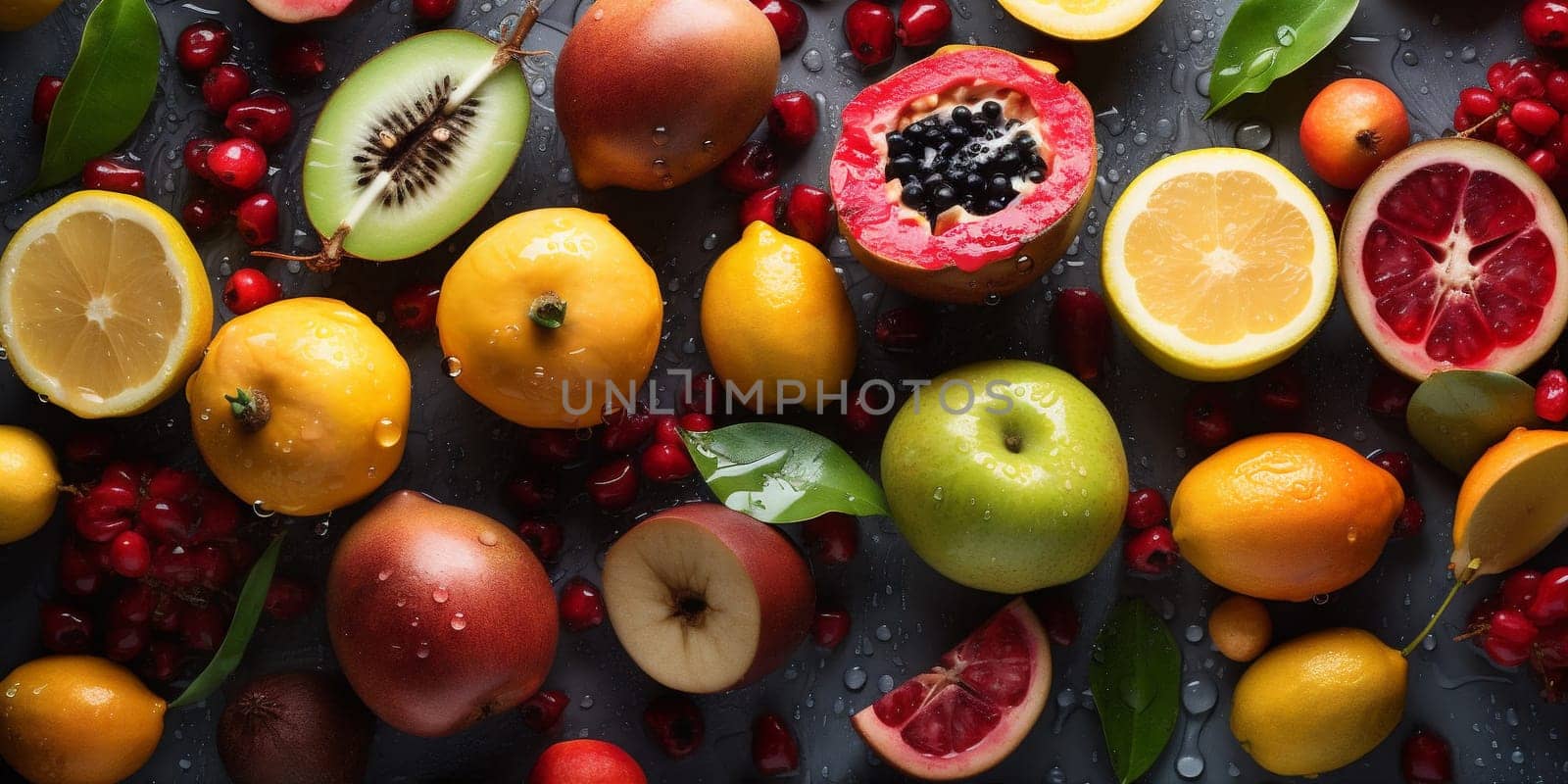 background delicious sweet green vegetarian healthy wave juicy drop strawberry fruit fresh vitamin yellow water organic health splashing agriculture food diet. Generative AI.