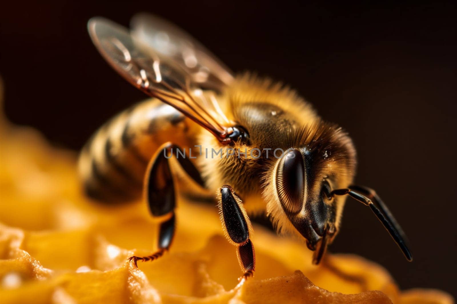 yellow gold macro vibrant pollen insect nature background closeup honey bee. Generative AI. by SHOTPRIME