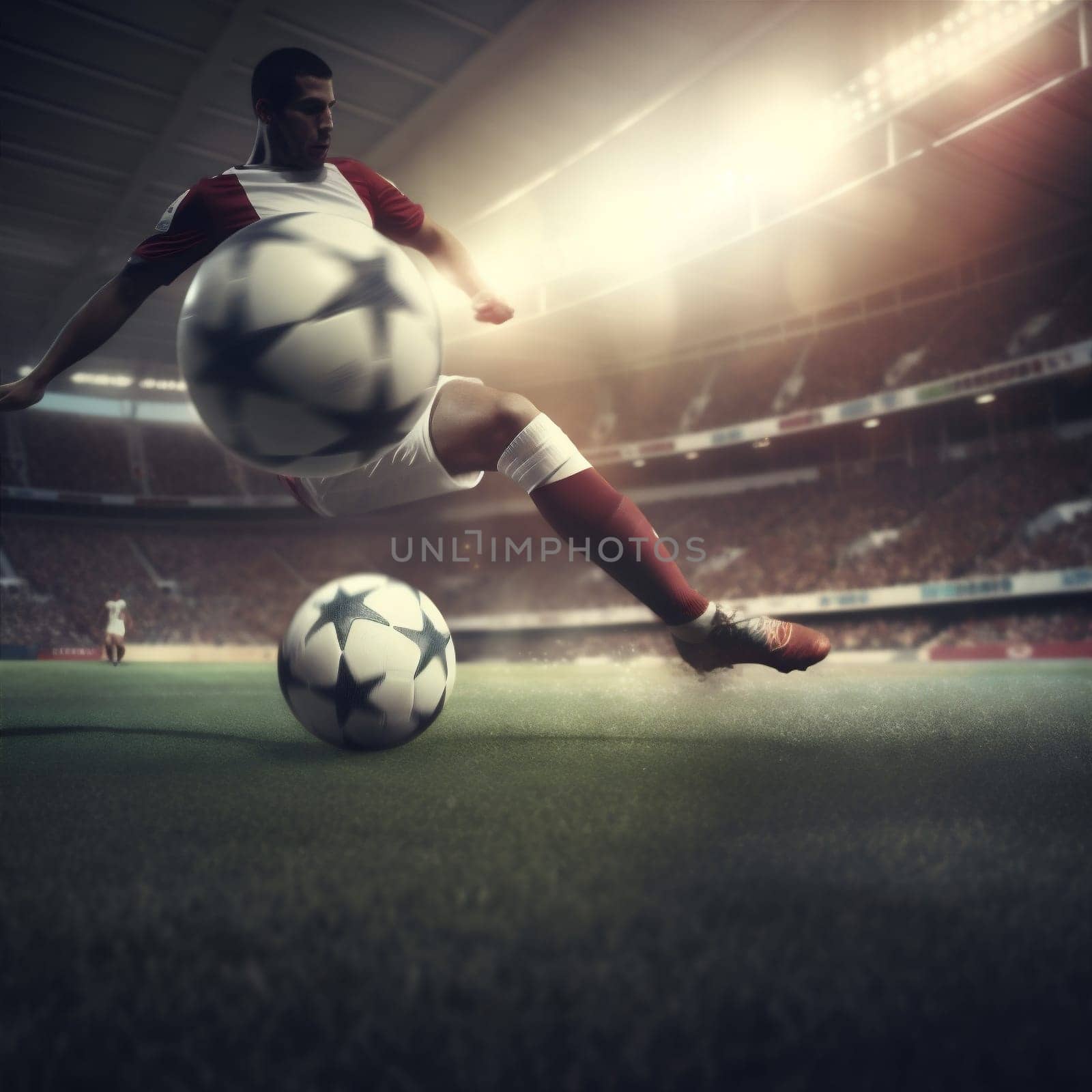 man background competition stadium field summer goal grass ball active playground athlete game sport foot attack soccer competitive kick football. Generative AI.