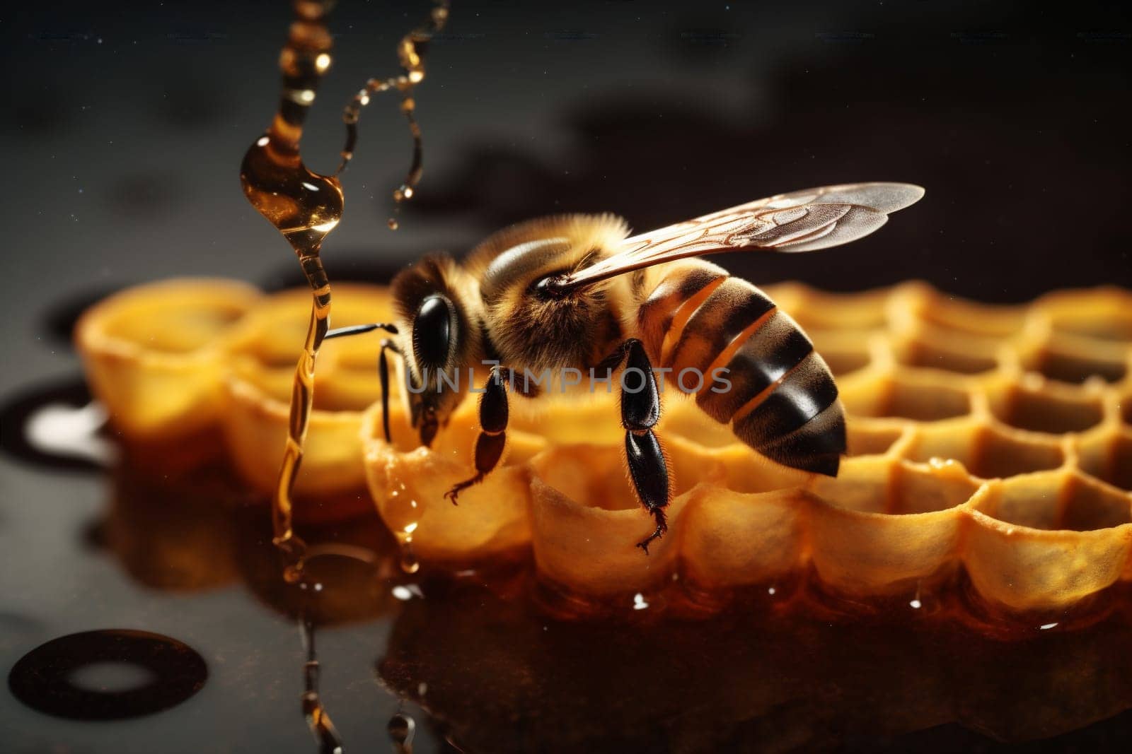 beehive ai wildlife bee insect pollen bug wax food nature honeyed background honey generative yellow shape macro honeybee gold natural closeup. Generative AI.