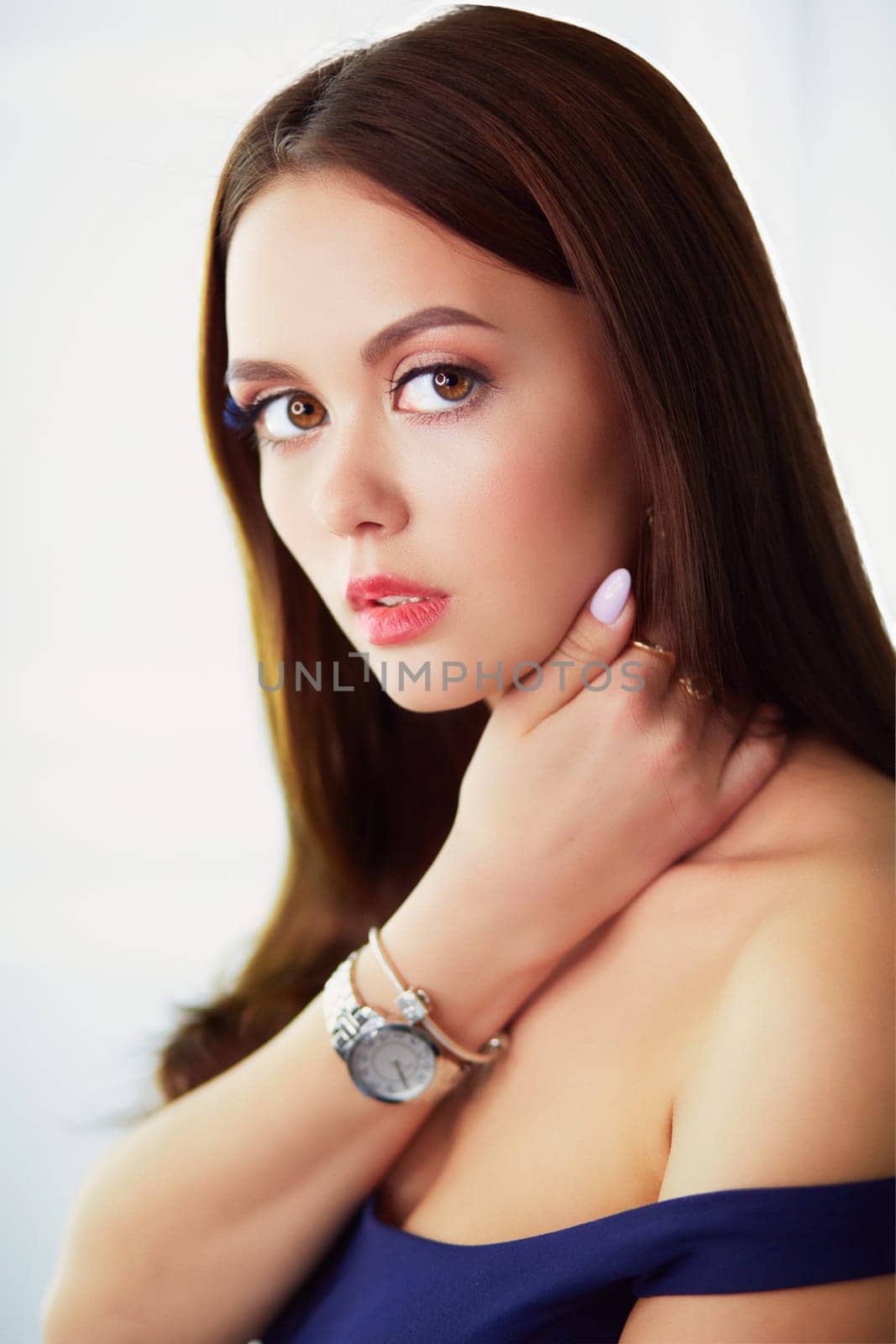Beauty portrait of female face with natural skin.