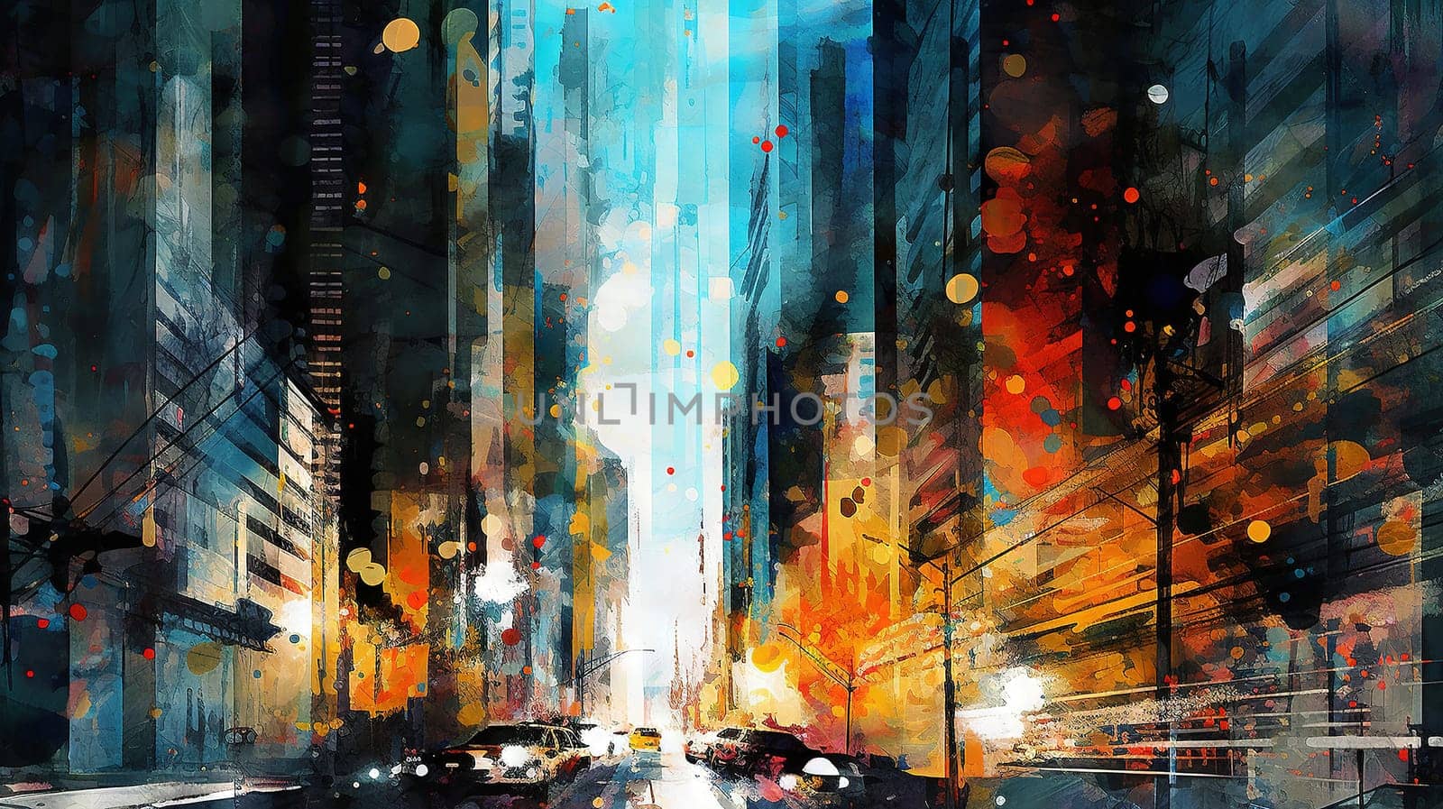 Abstract city street view - grungy painting - generative AI - AI generated