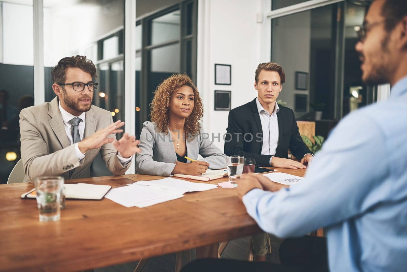 Professional, interview and hiring for staff by planning for work and communication in a company. Business, recruitment and hr with employee for a collaboration and teamwork during a meeting