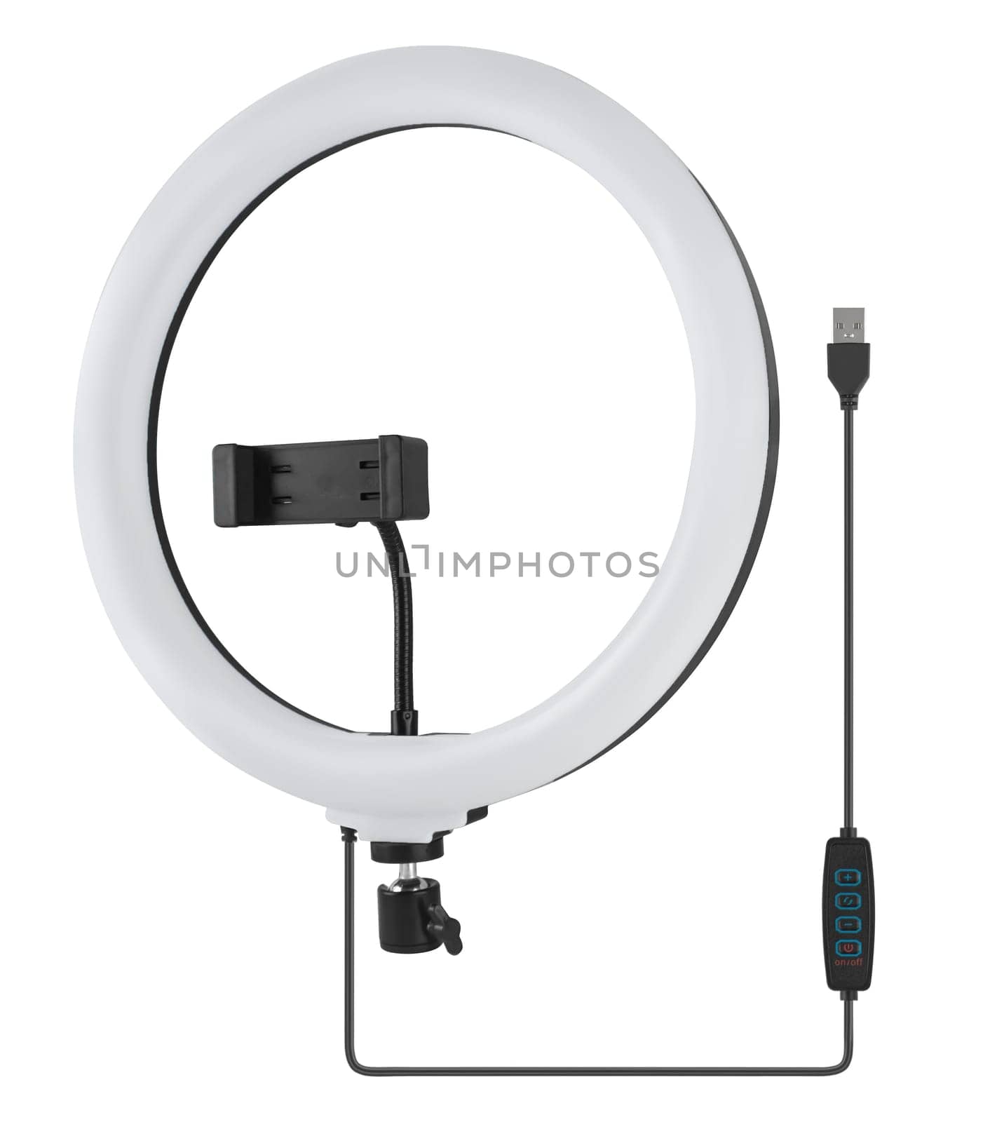 LED ring light, for selfies, with phone holder, white background by A_A