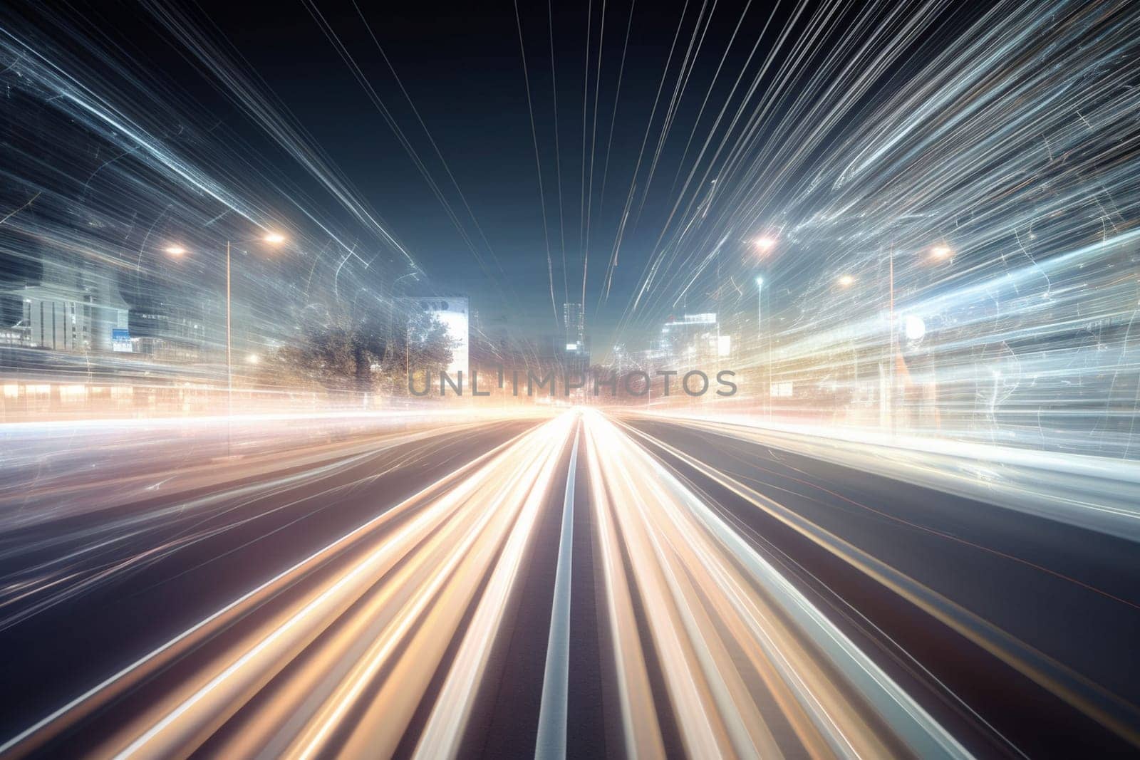 High speed with binary code numbers on motion blurred path or track, speed and faster digital matrix technology information concept. by Costin