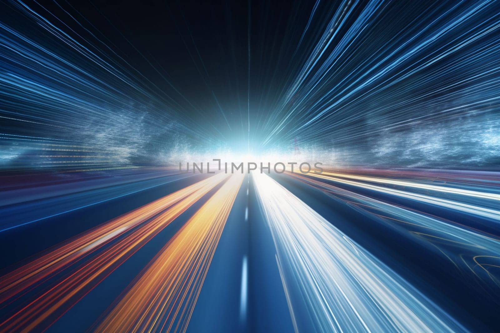 High speed with binary code numbers on motion blurred path or track, speed and faster digital matrix technology information concept. by Costin