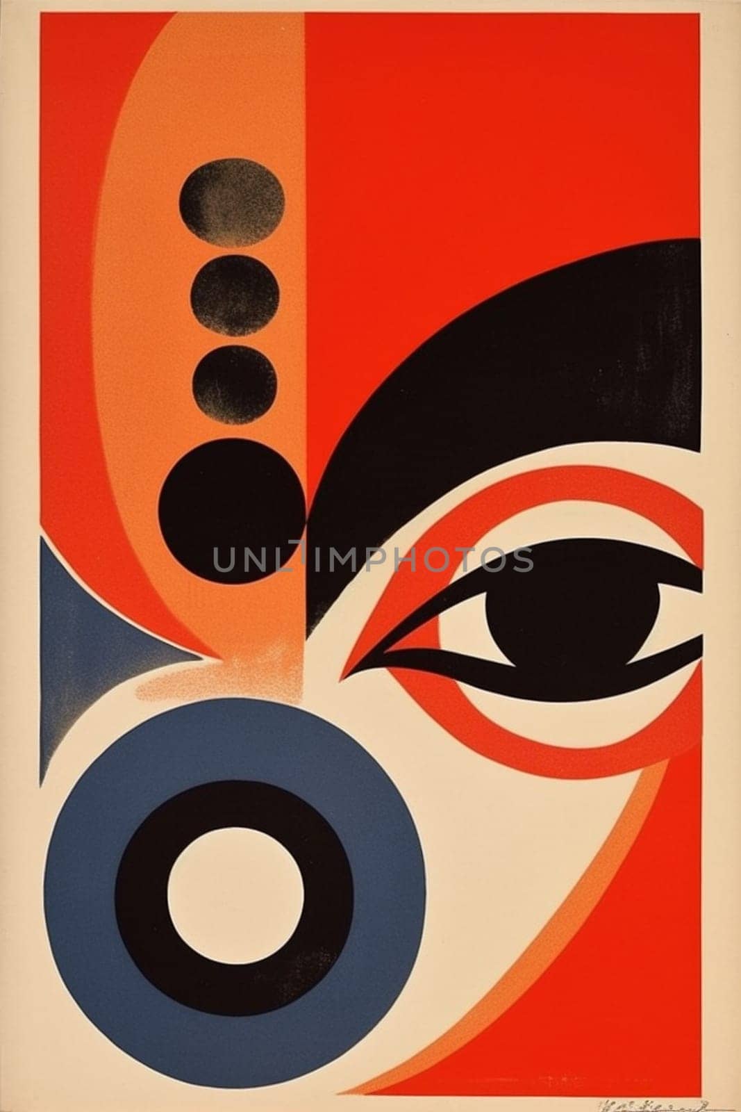 retro poster art illustration abstract design red circle eye vintage. Generative AI. by SHOTPRIME