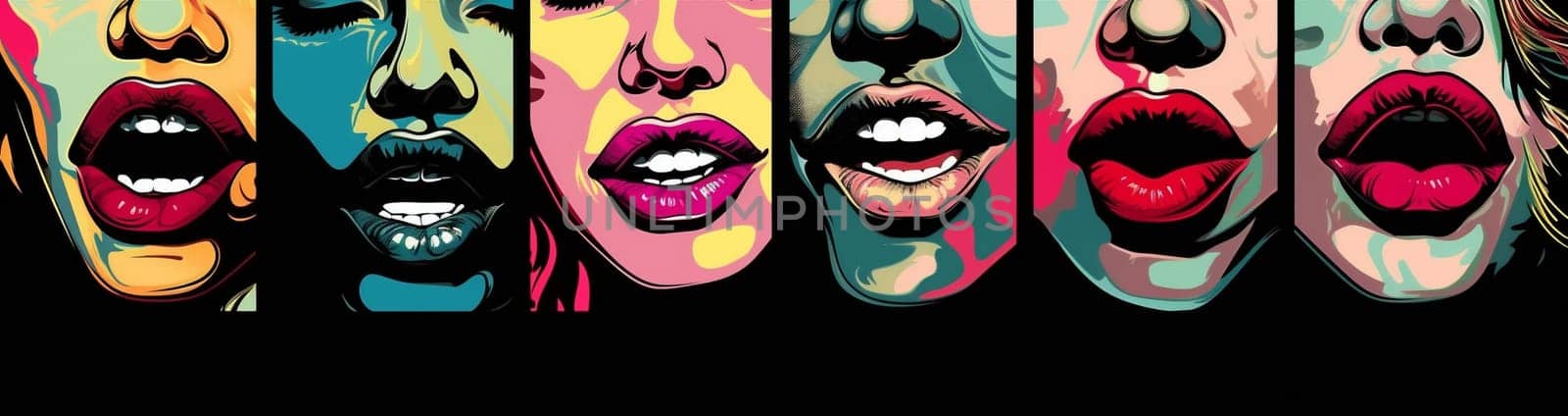 female woman lips lipstick collage mouth abstract kiss art illustration poster. Generative AI. by SHOTPRIME