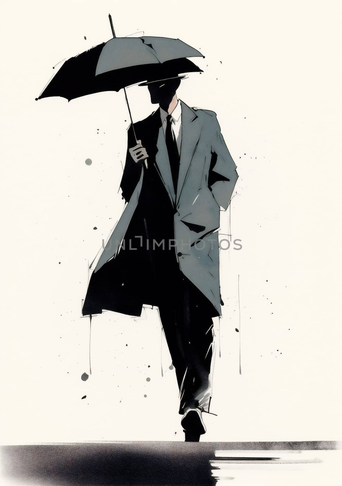 woman handsome man young drawing business mystery office background black ink abstract october illustration retro design scene party isolated silhouette sketch graphic. Generative AI.
