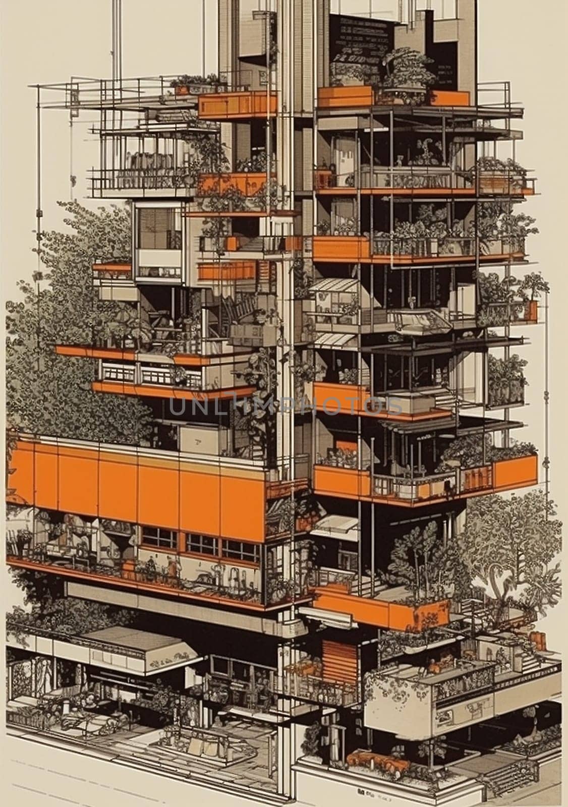 architecture high-rise downtown building urban business tower skyscraper sketch design. Generative AI. by SHOTPRIME