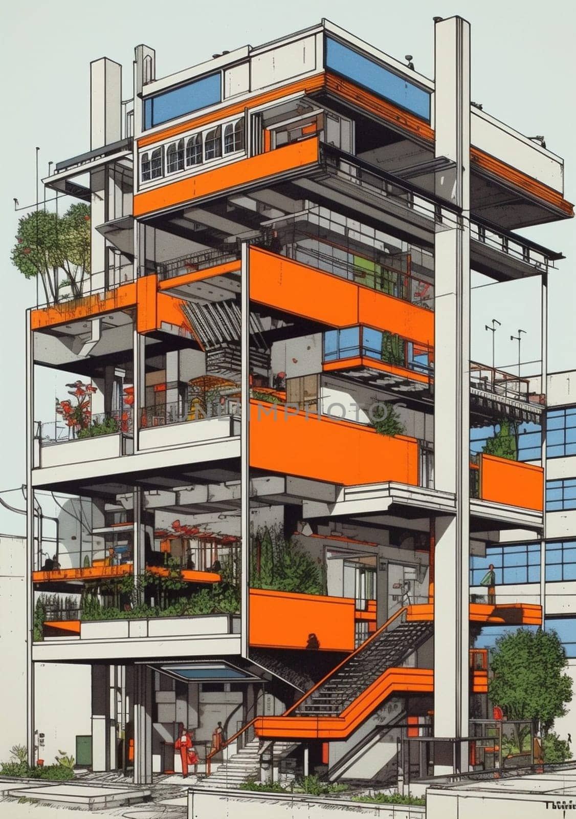 skyscraper business building design sketch urban tower downtown high-rise architecture. Generative AI. by SHOTPRIME