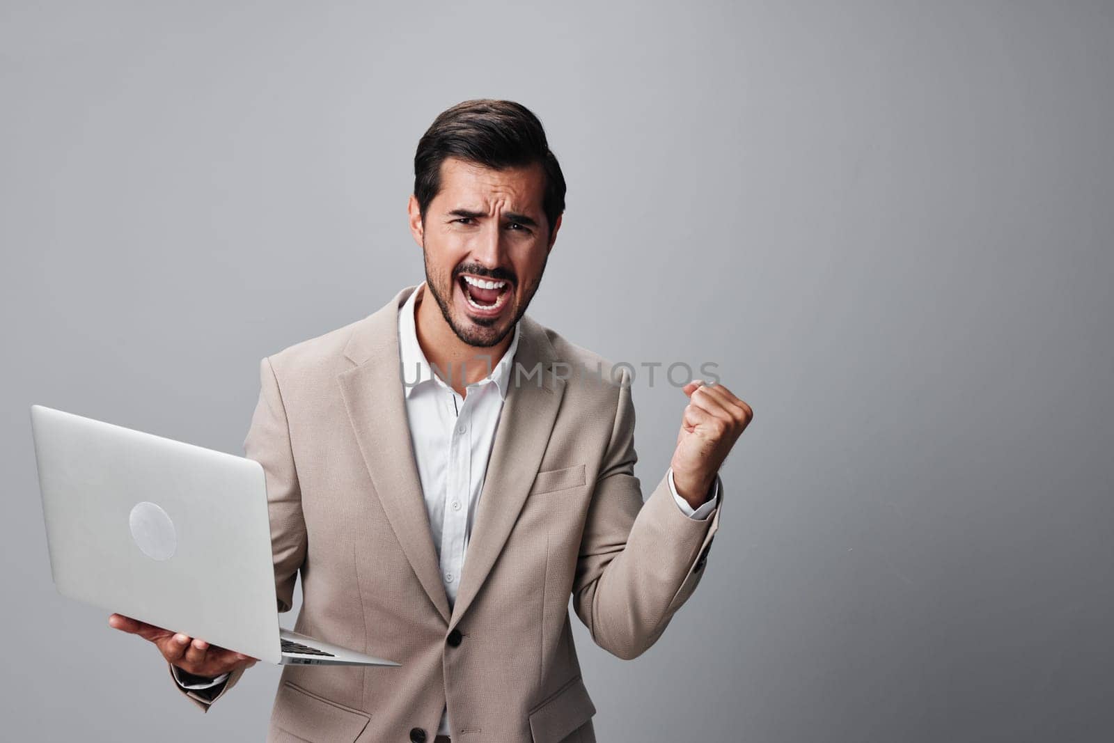 man business smiling job freelancer adult internet computer suit copyspace laptop by SHOTPRIME