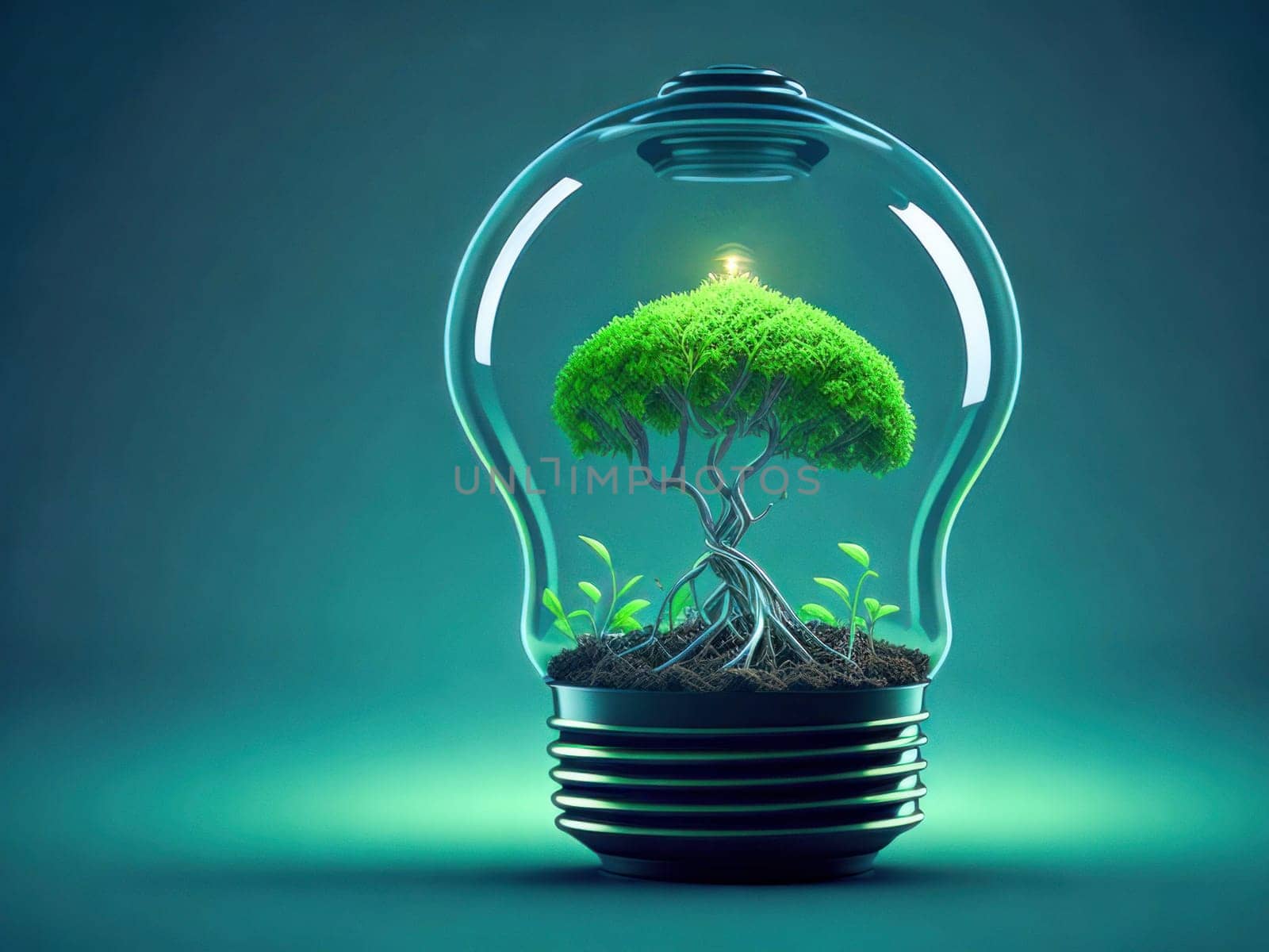 Eco friendly lightbulb with new growth, concept of Renewable Energy and Sustainable Living. concept business energy in nature on the world. Generative Ai