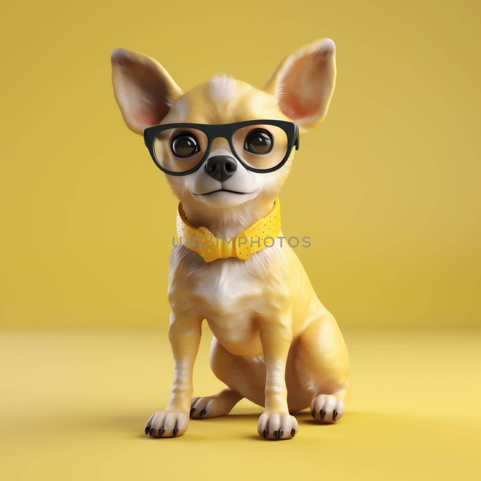 dog portrait chihuahua pet yellow isolated animal puppy glasses background cute. Generative AI. by SHOTPRIME