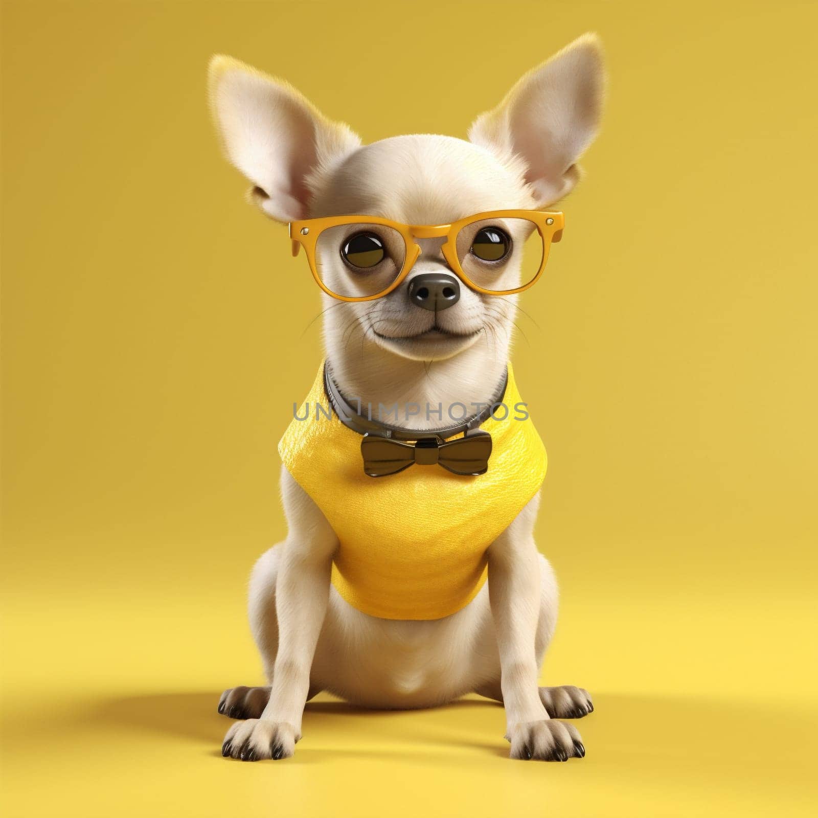 puppy dog mammal glasses yellow portrait background pet animal chihuahua cute. Generative AI. by SHOTPRIME