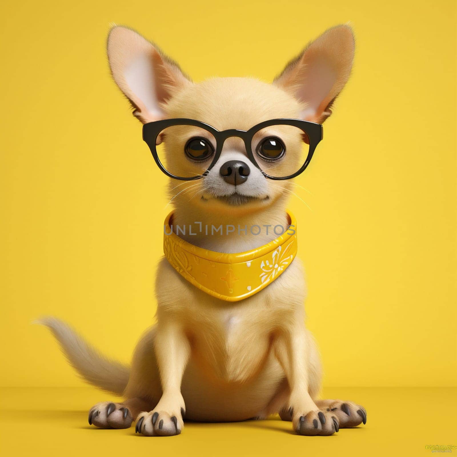 dog cute yellow glasses portrait chihuahua pet background clever puppy animal. Generative AI. by SHOTPRIME