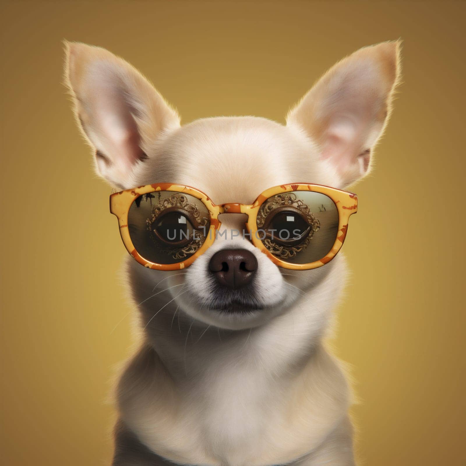 pet dog portrait yellow puppy cute looking background animal glasses chihuahua. Generative AI. by SHOTPRIME