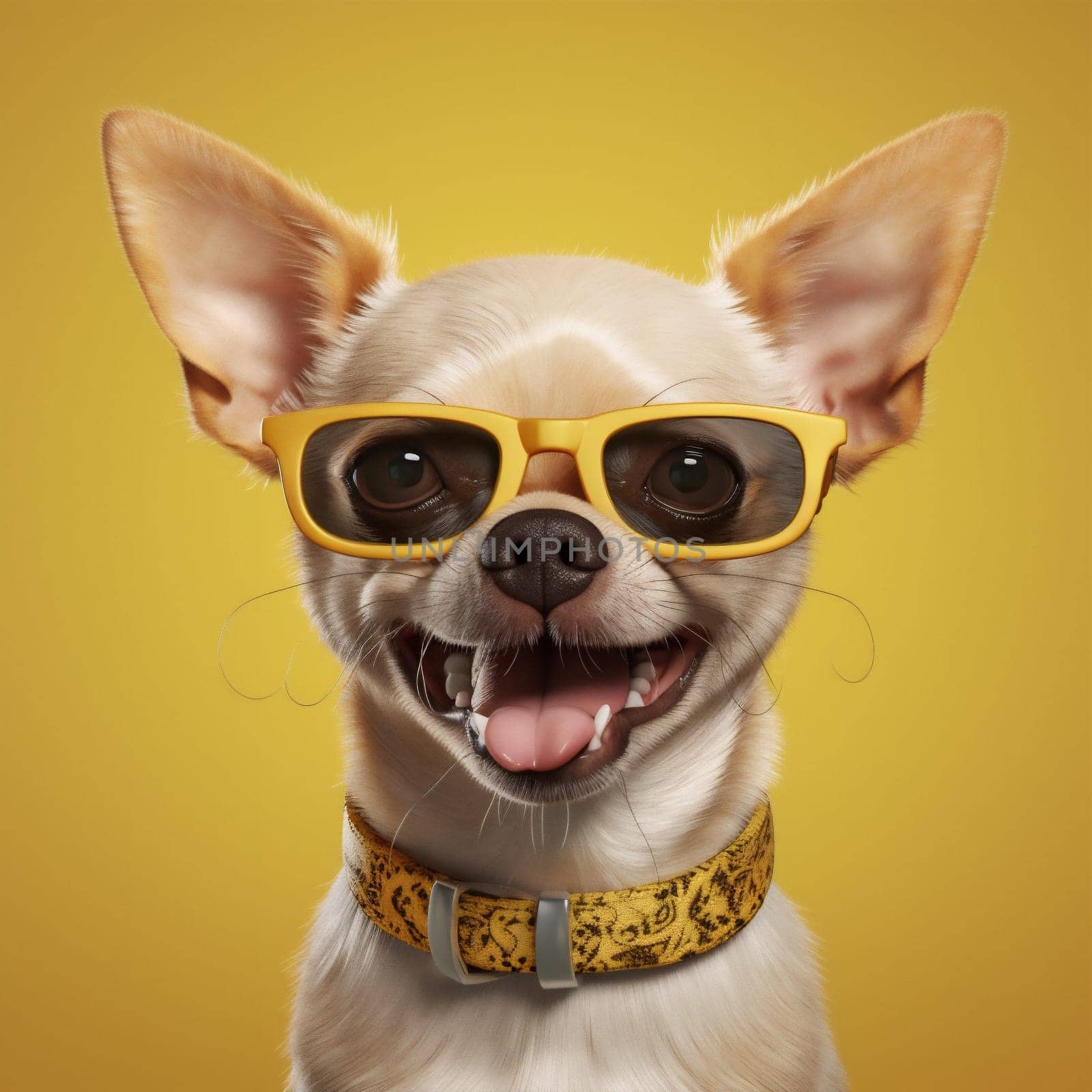 pet dog yellow chihuahua puppy portrait animal glasses goggles cute background. Generative AI. by SHOTPRIME
