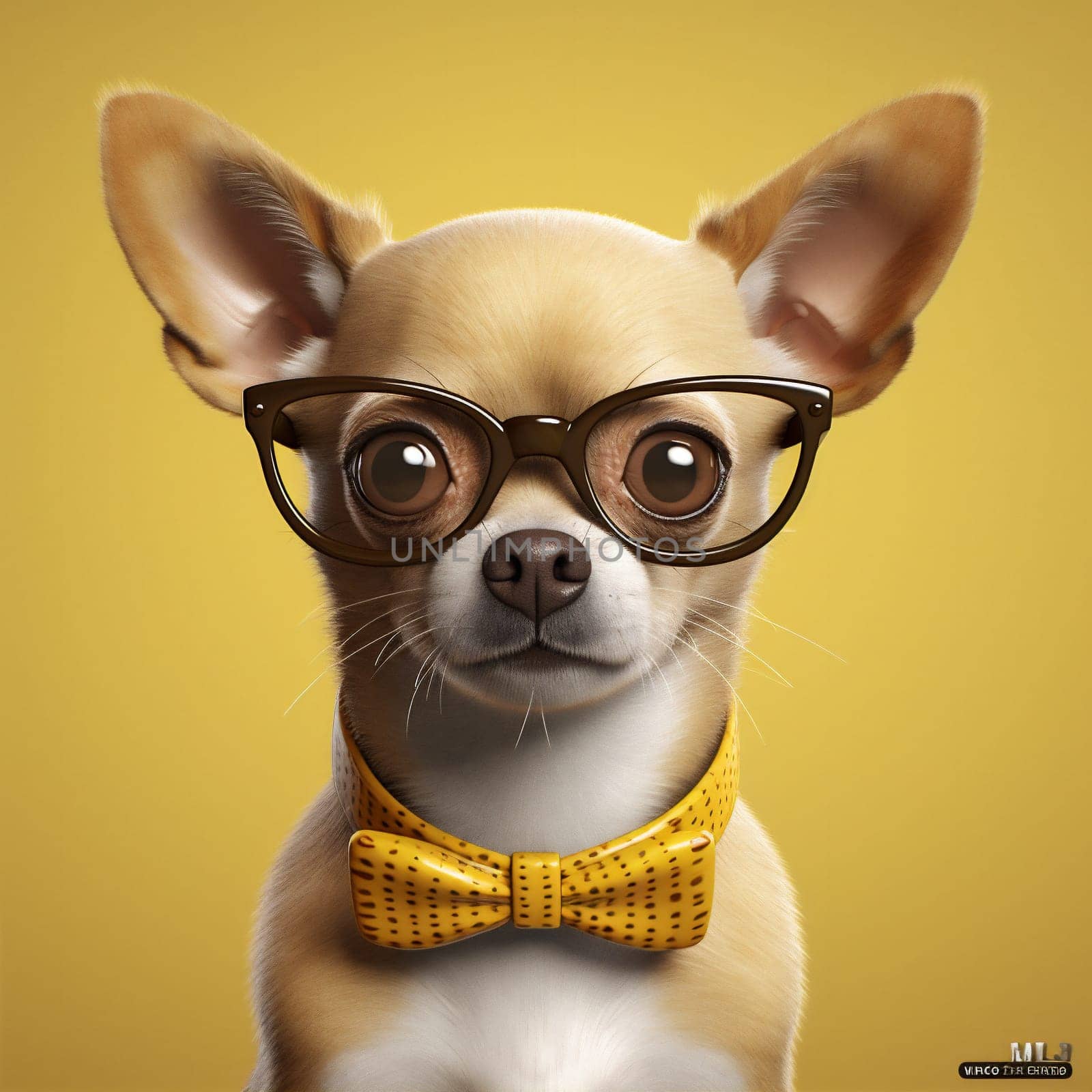 concept dog cute pet animal puppy humor funny canino yellow glasses mammal eyeglass doggy breed portrait background white chihuahua little adorable. Generative AI.