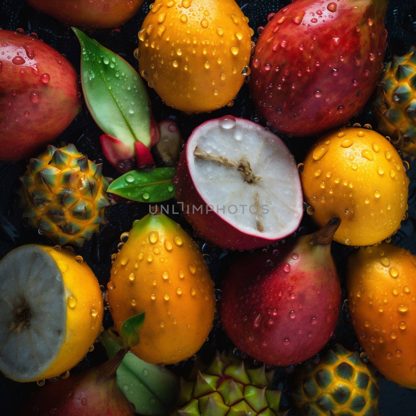 fruit healthy strawberry food copy water background green drop space vitamin fresh. Generative AI. by SHOTPRIME