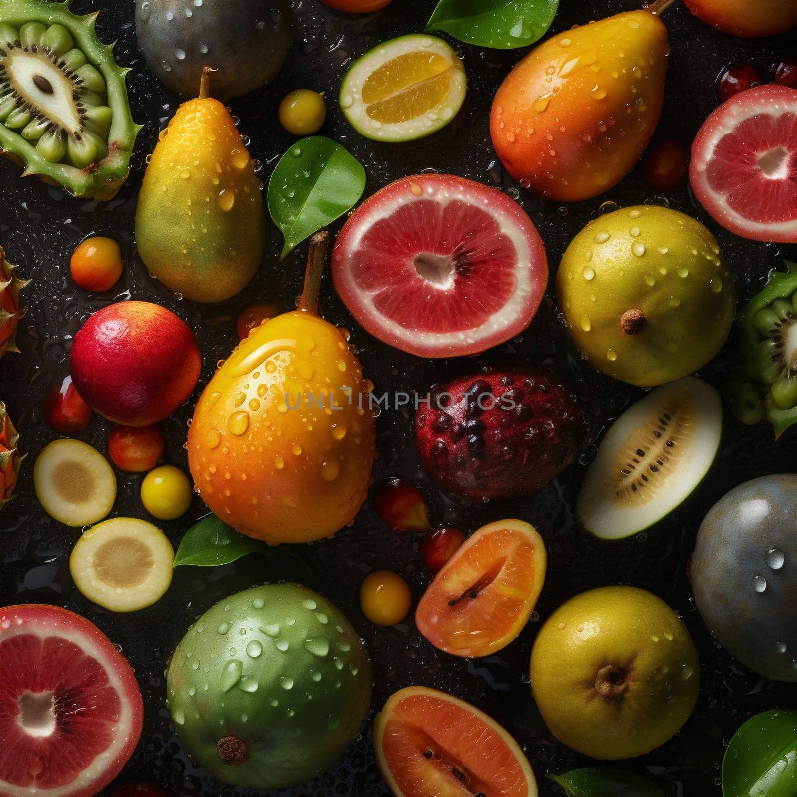 apple fruit healthy drop background green food water fresh vitamin strawberry. Generative AI. by SHOTPRIME