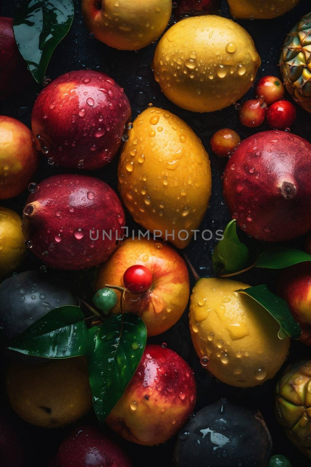 water background drop green vitamin food strawberry fresh fruit clean healthy. Generative AI. by SHOTPRIME