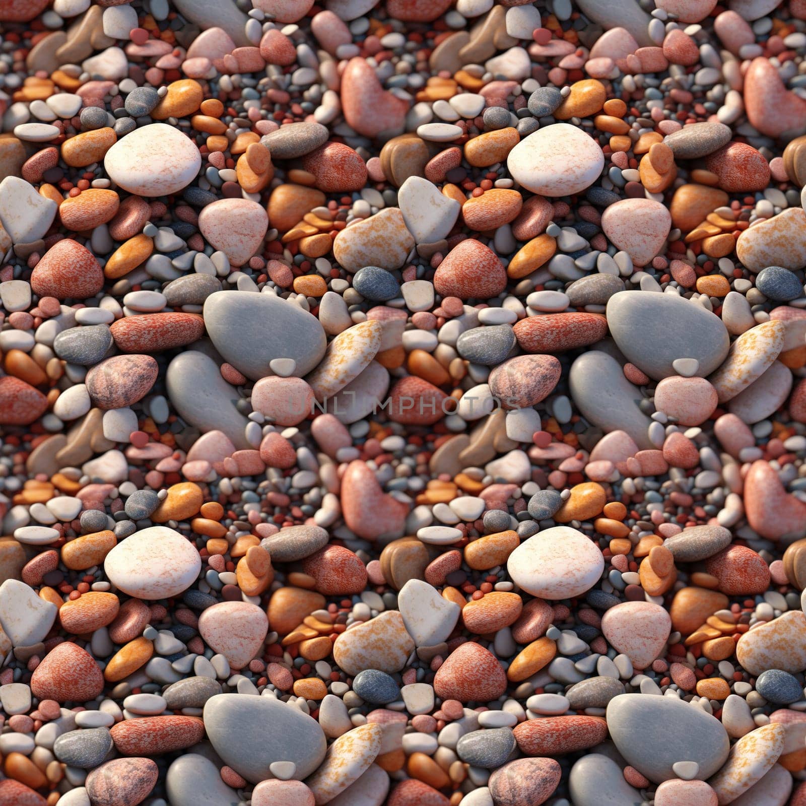 Seamless pattern: Sea stones. Naturally polished and rounded river pebbles repeating background. Generated AI by maclura