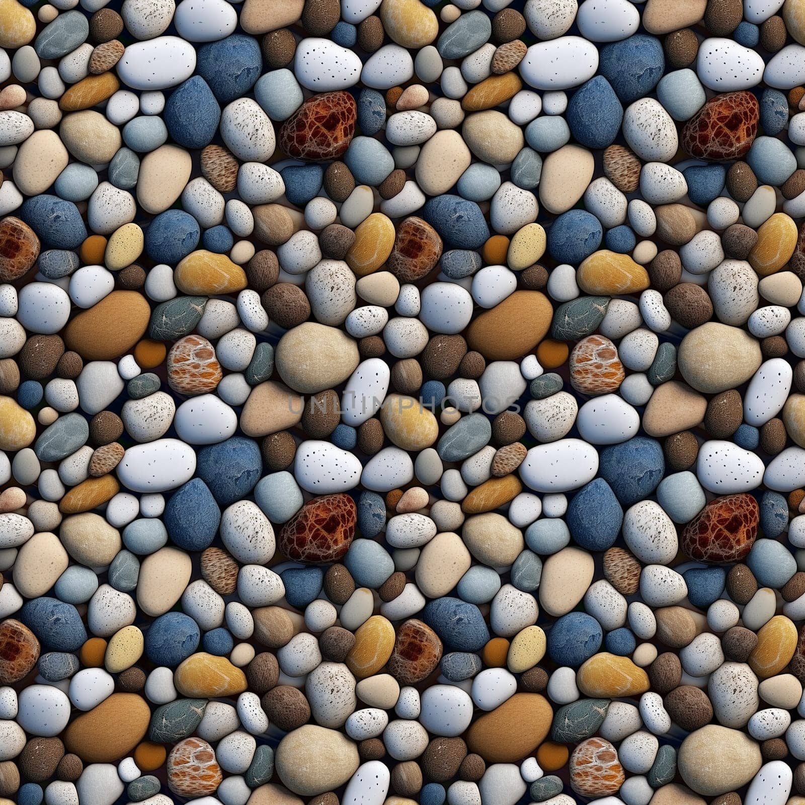 Seamless pattern: Sea stones. Naturally polished and rounded river pebbles repeating background. Generated AI by maclura