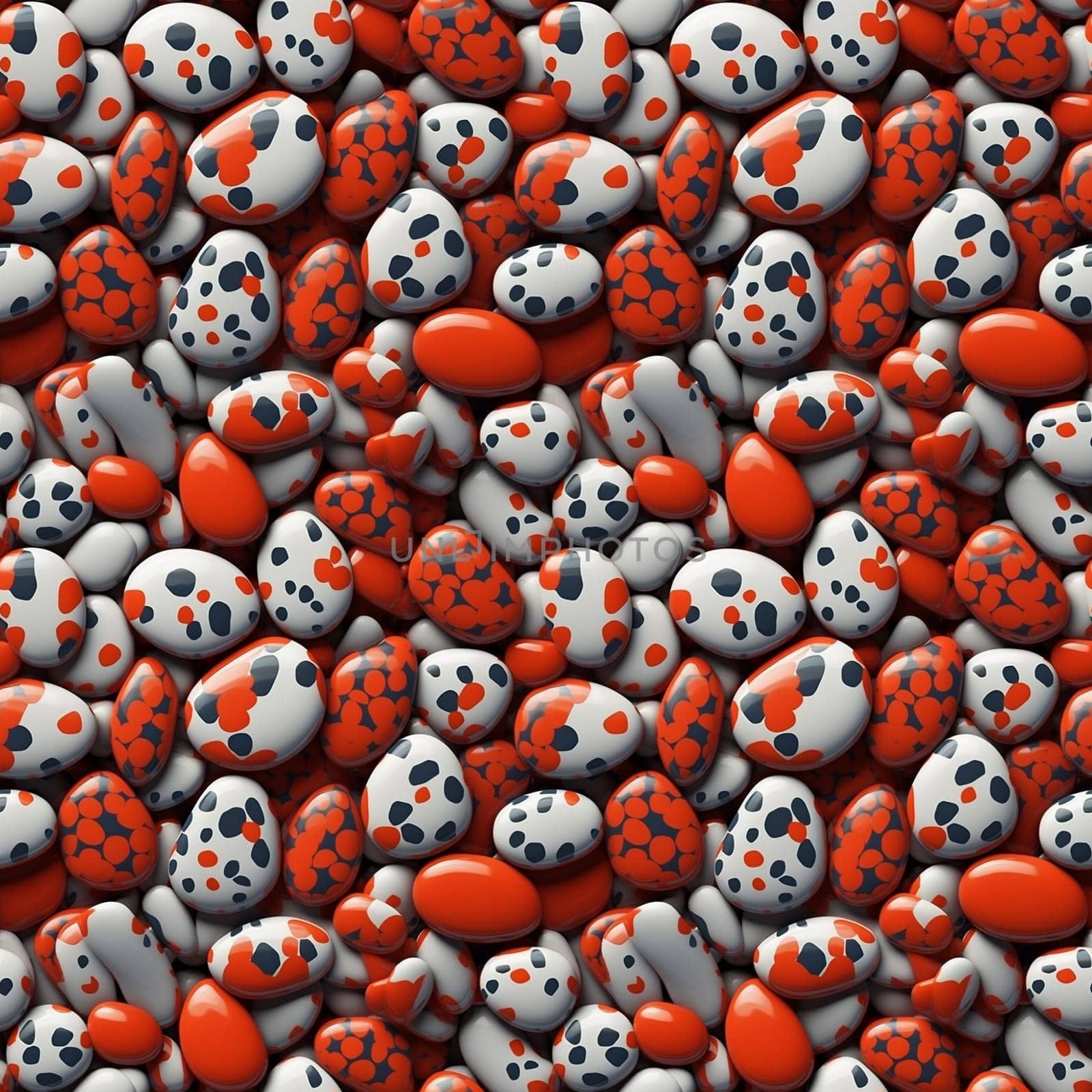 Seamless pattern: Sea stones. Naturally polished and rounded river pebbles repeating background. Realistic 3D illustration. Generated AI