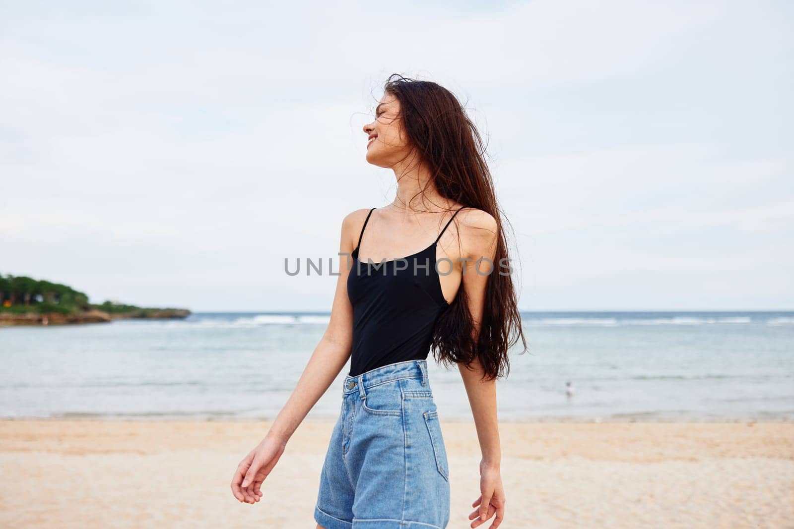 woman sand nature ocean sea vacation young beach smile summer sunlight by SHOTPRIME