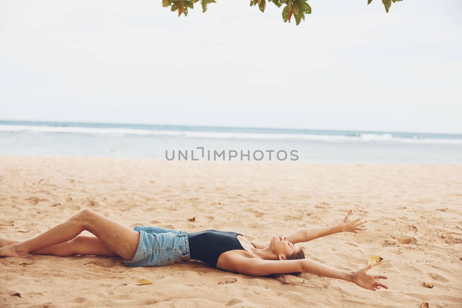 vacation woman freedom sea nature sitting sand smile holiday beach travel by SHOTPRIME