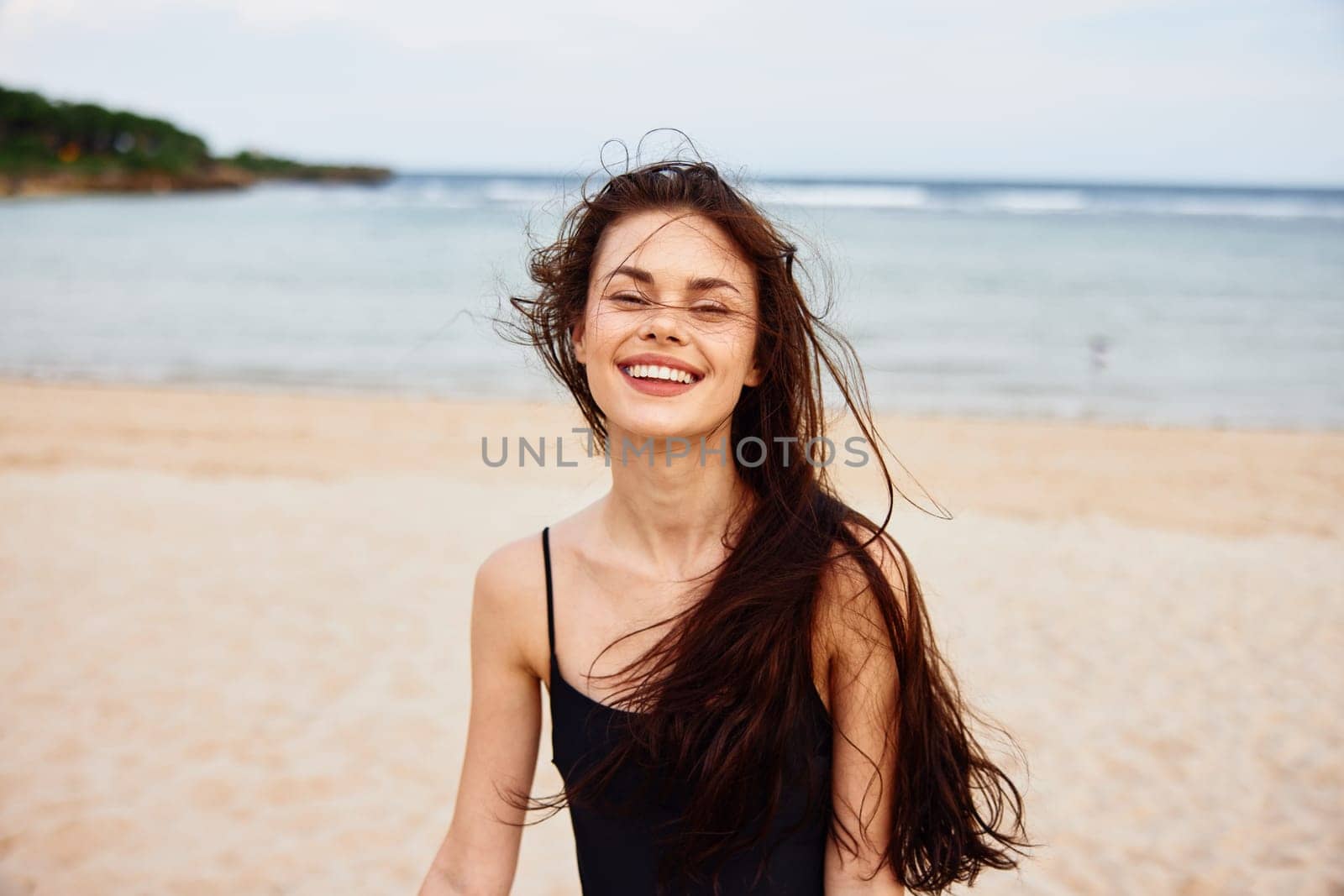 woman sand summer smile nature sea ocean walking young beach vacation by SHOTPRIME